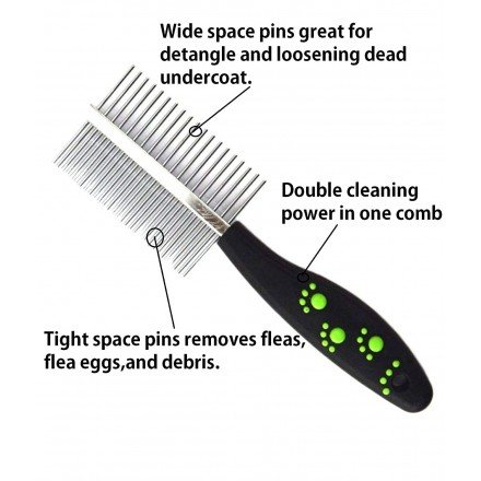 Dorapet ACUPRESSURE Steel Needles Double Sided Comb for Dogs and Cats - (Pets Dual Comb) | Grooming Rake Shedding Comb for Dogs, Cats