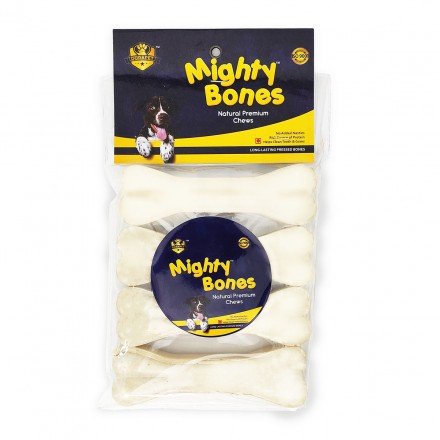 Mighty Bones™ Rawhide Pressed Dog Chew Bone for All Life Stages | Rich in Calcium & Protein | Natural Product | Makes Teeth & Gums Healthy | Long Lasting Treats | Vet Recommended, 6 inches - Pack of 4