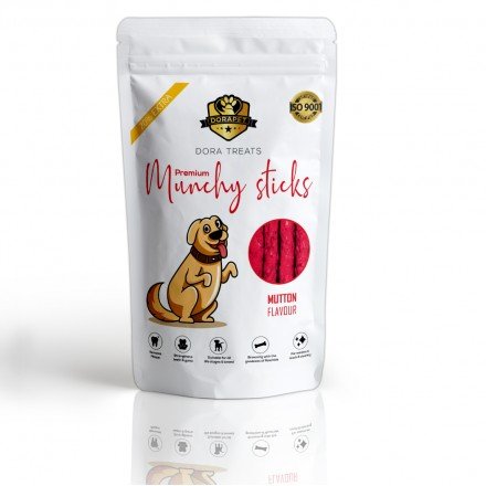 Dora Treats Munchy Sticks by Dorapet, Dental Chewy Sticks, 360 g x 2 (Buy 1 Get 1 Free)  Mutton Flavor