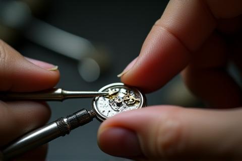 Watchmaker repairing a watch